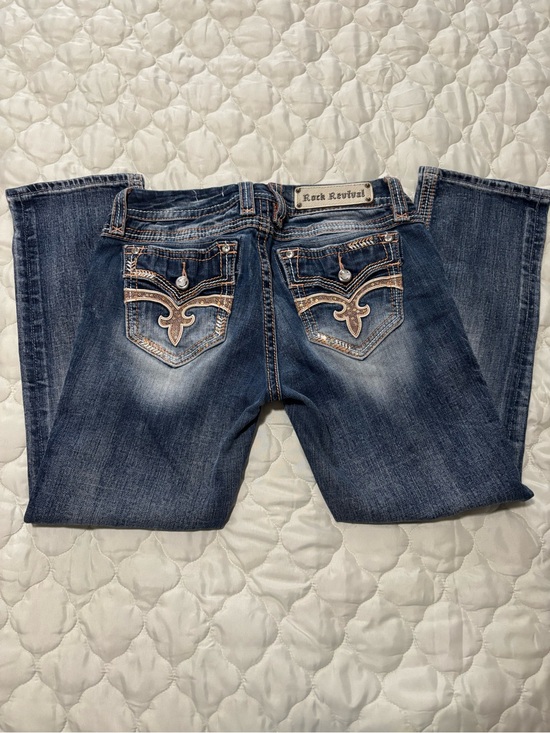 Rock Revival Denim - Rock Revival Women's Dark Wash Embroidered Easy Crop Jeans - Dark Blue